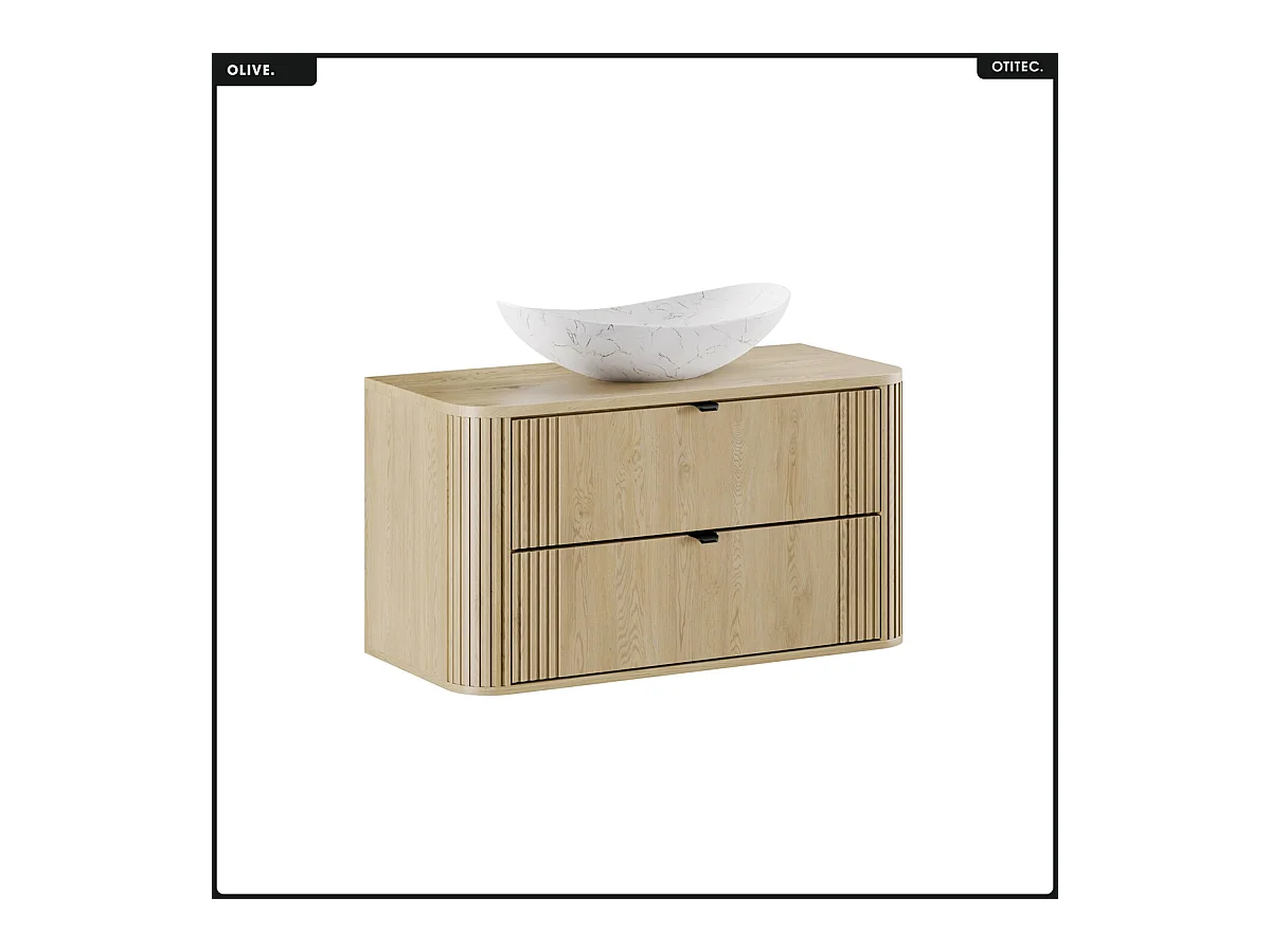 Ensemble de meubles sous vasque - 100 cm - avec Plan - Vasque - OLIVE - Chêne