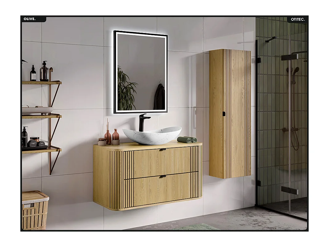 Ensemble de meubles sous vasque - 100 cm - avec Plan - Vasque - OLIVE - Chêne