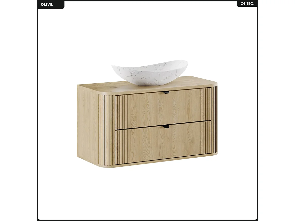 Ensemble de meubles sous vasque - 100 cm - avec Plan - Vasque - OLIVE - Chêne