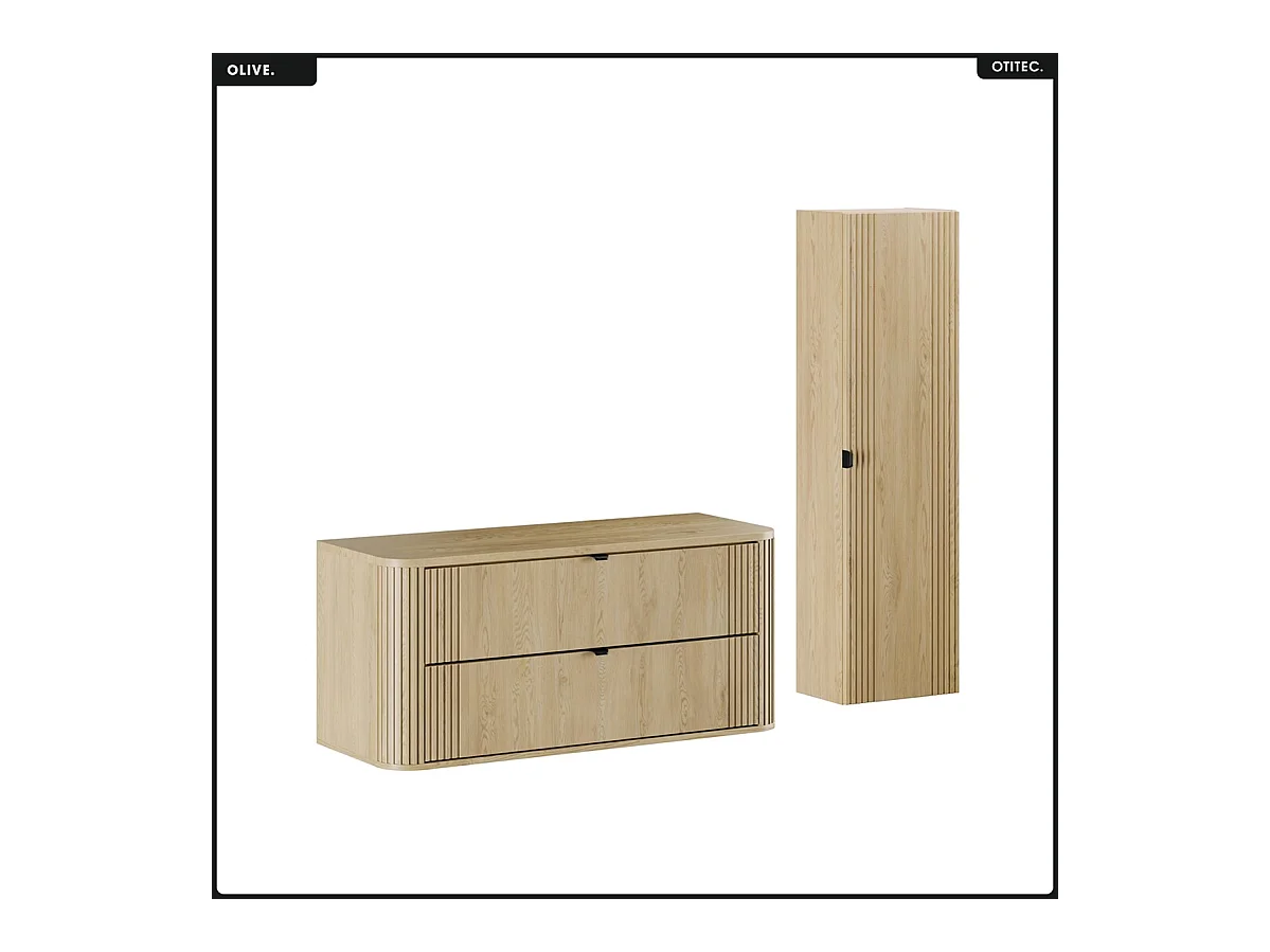 Ensemble de meubles sous vasque - 120 cm - avec Plan - Colonne - OLIVE - Chêne