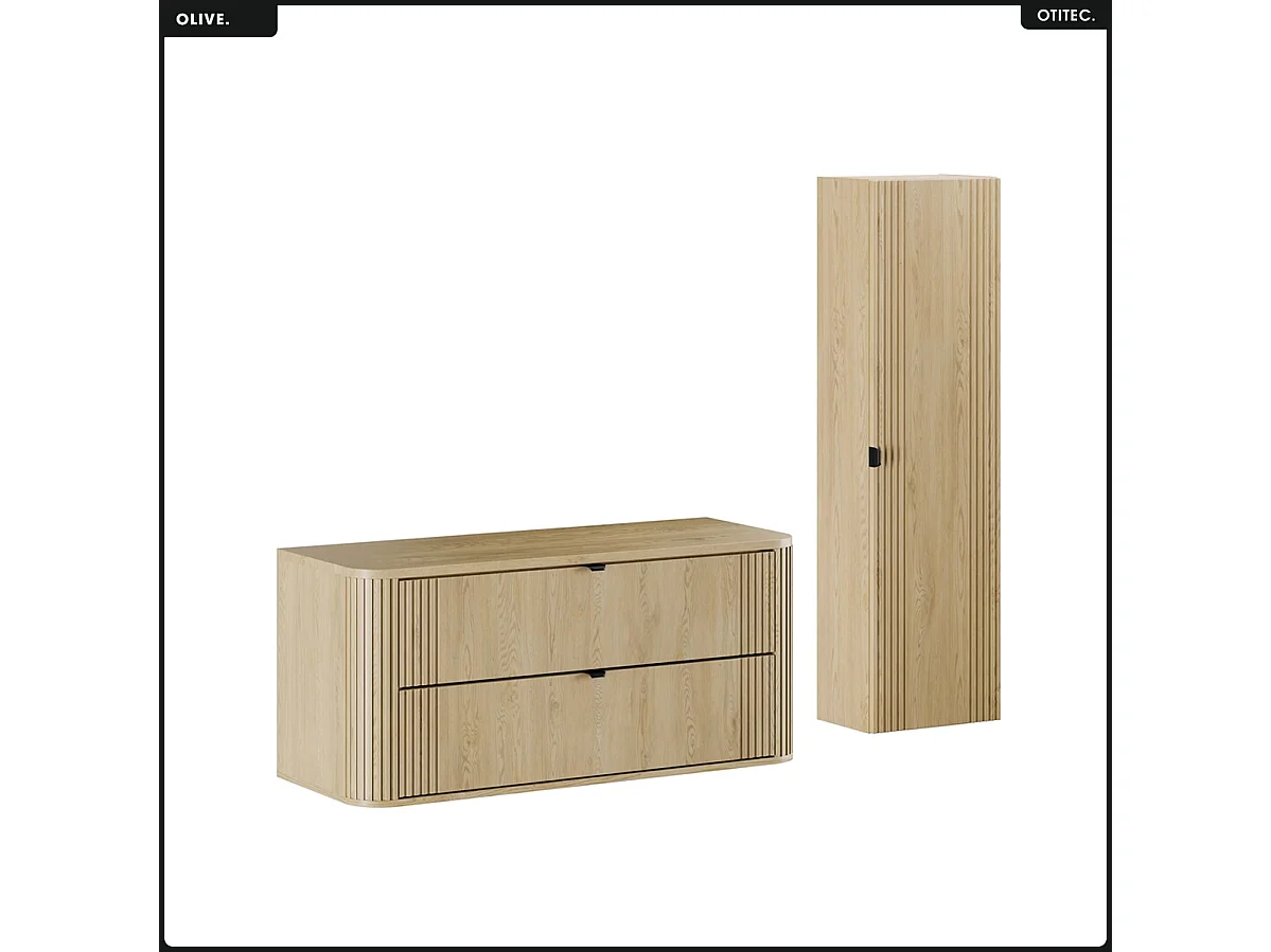 Ensemble de meubles sous vasque - 120 cm - avec Plan - Colonne - OLIVE - Chêne