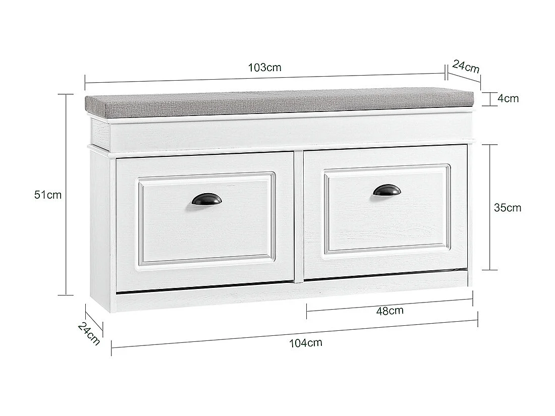 SoBuy Banc de Rangement à Chaussures 2 Abattants avec Coussin en Bois Vieilli Blanc