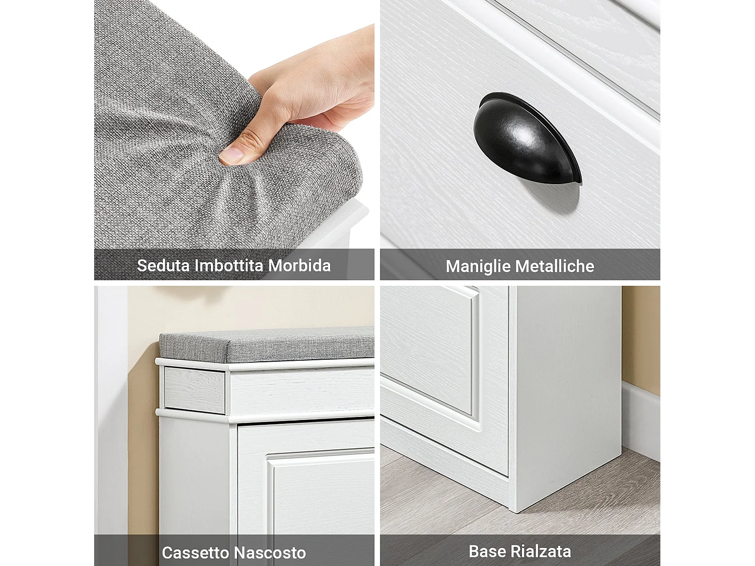 SoBuy Banc de Rangement à Chaussures 2 Abattants avec Coussin en Bois Vieilli Blanc