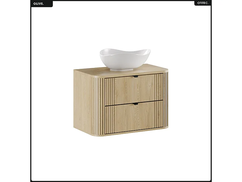 Ensemble de meubles sous vasque - 80 cm - avec Plan - Vasque - OLIVE - Chêne