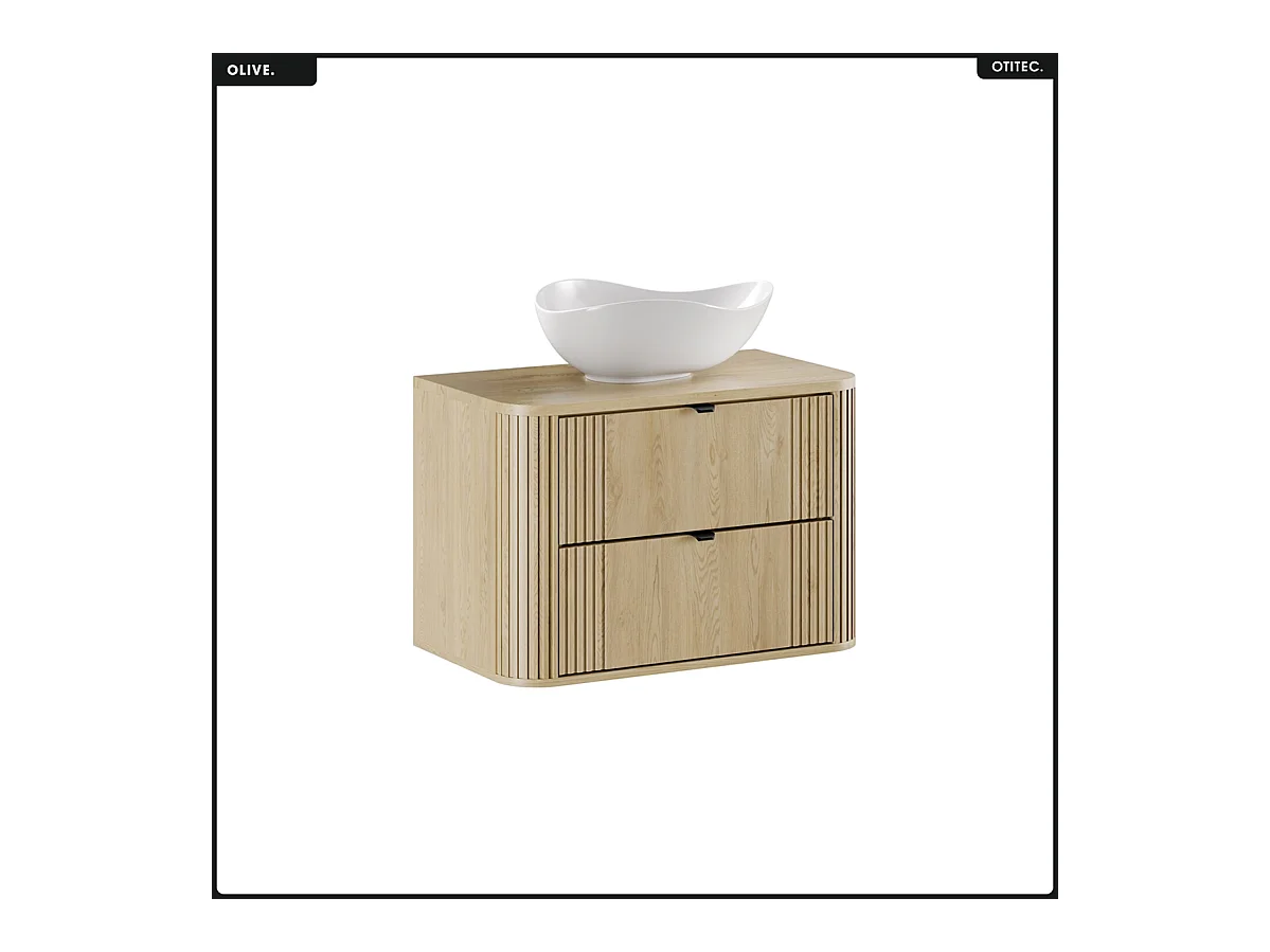 Ensemble de meubles sous vasque - 80 cm - avec Plan - Vasque - OLIVE - Chêne