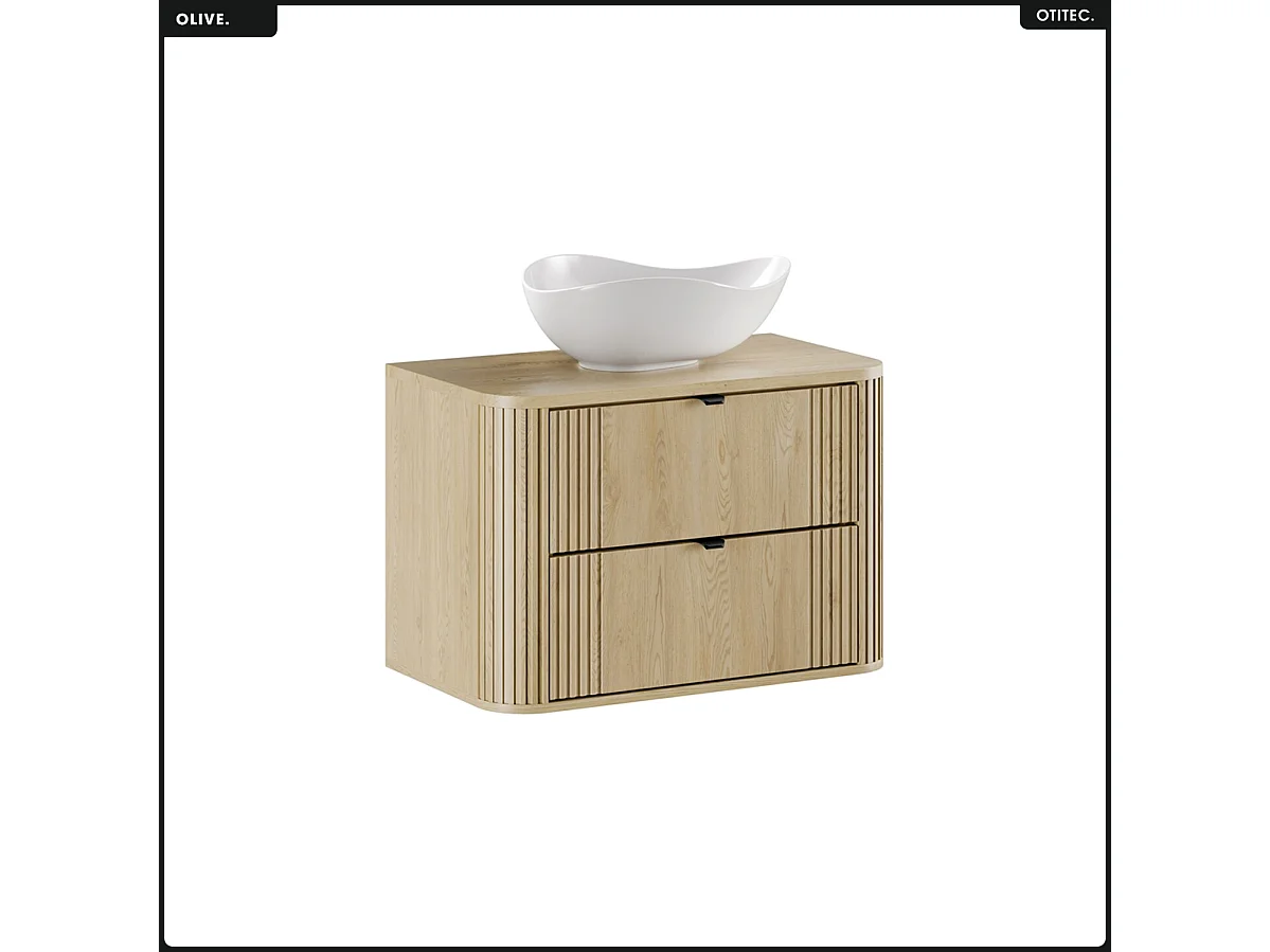 Ensemble de meubles sous vasque - 80 cm - avec Plan - Vasque - OLIVE - Chêne