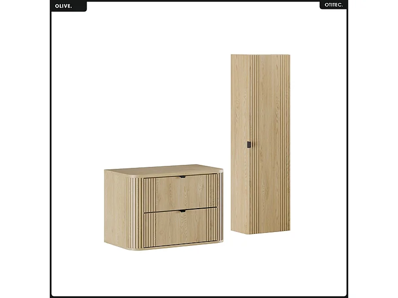 Ensemble de meubles sous vasque - 80 cm - avec Plan - Colonne - OLIVE - Chêne