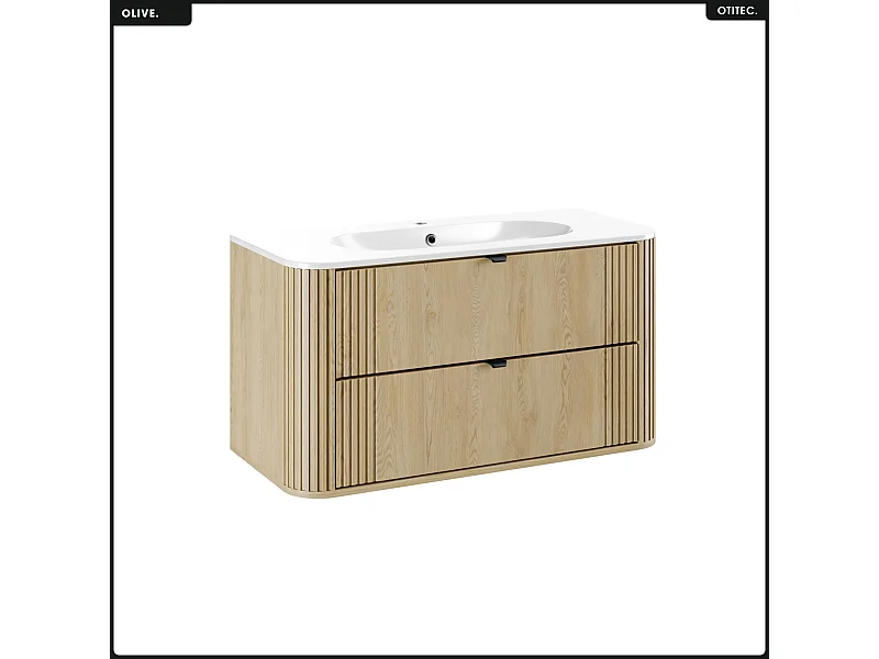 Ensemble de meubles sous vasque - 100 cm - avec Vasque - OLIVE - Chêne