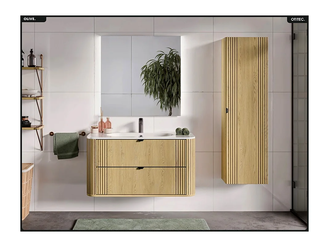 Ensemble de meubles sous vasque - 100 cm - avec Vasque - OLIVE - Chêne