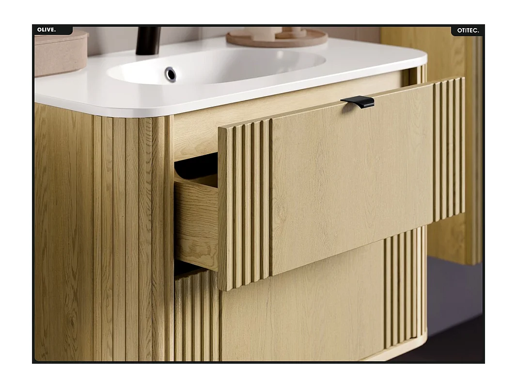 Ensemble de meubles sous vasque - 100 cm - avec Vasque - OLIVE - Chêne