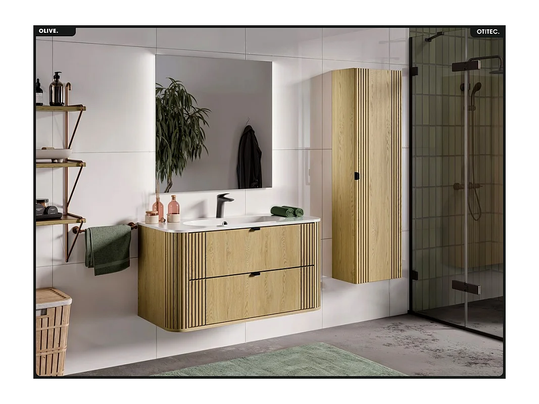 Ensemble de meubles sous vasque - 100 cm - avec Vasque - OLIVE - Chêne