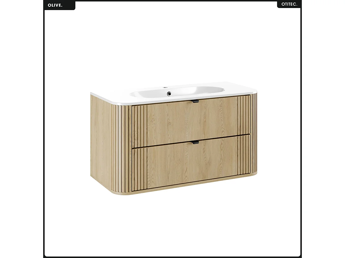 Ensemble de meubles sous vasque - 100 cm - avec Vasque - OLIVE - Chêne