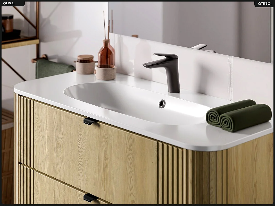 Ensemble de meubles sous vasque - 100 cm - avec Vasque - OLIVE - Chêne