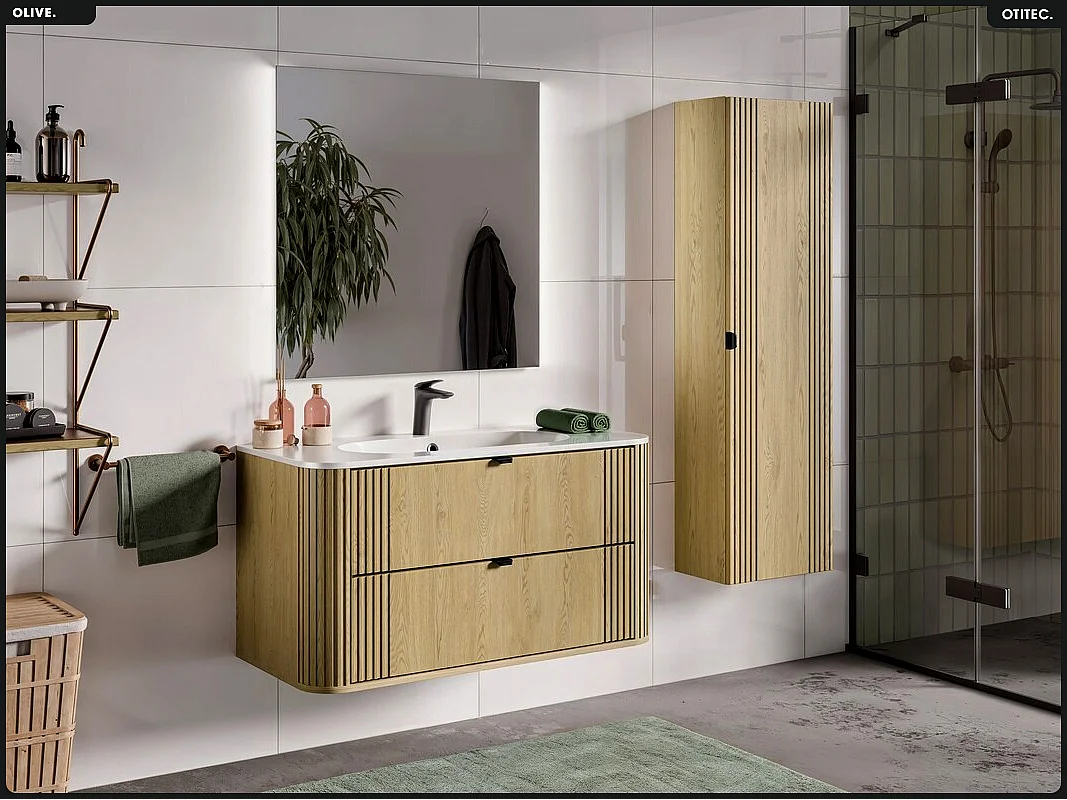 Ensemble de meubles sous vasque - 100 cm - avec Vasque - OLIVE - Chêne