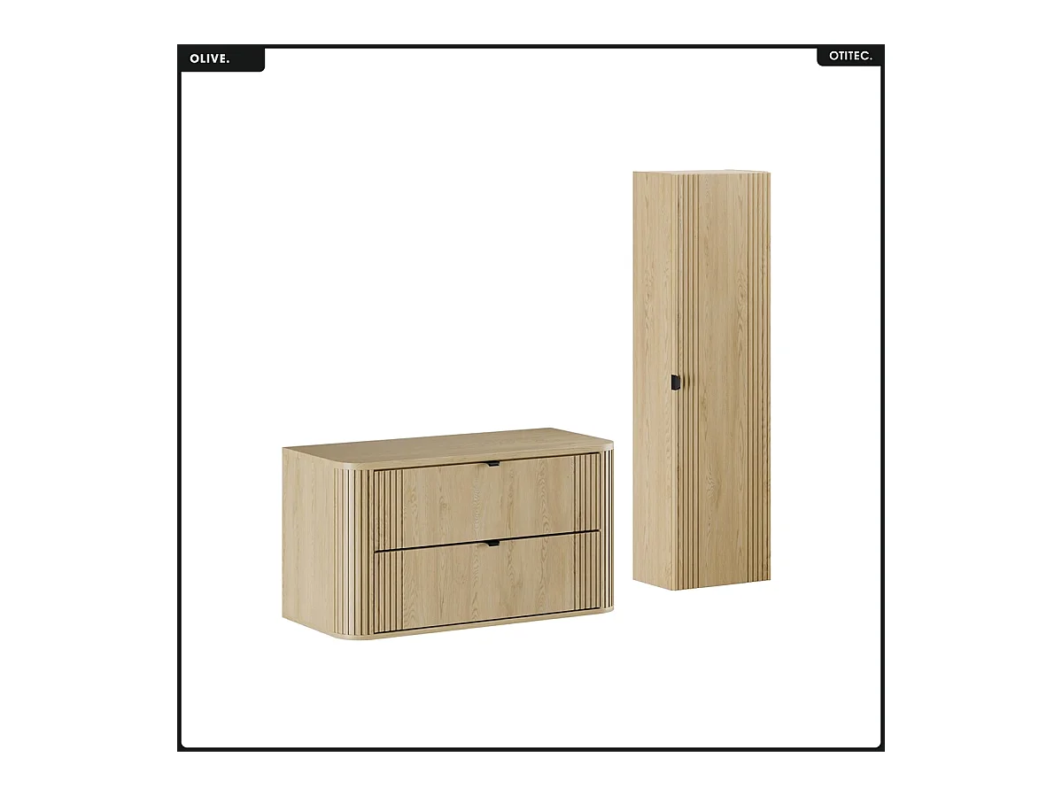 Ensemble de meubles sous vasque - 100 cm - avec Plan - Colonne - OLIVE - Chêne