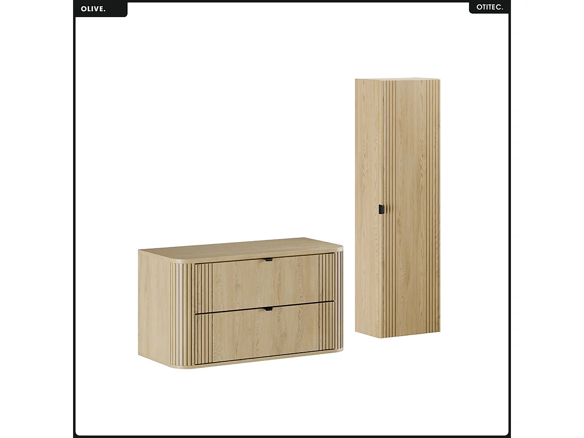 Ensemble de meubles sous vasque - 100 cm - avec Plan - Colonne - OLIVE - Chêne