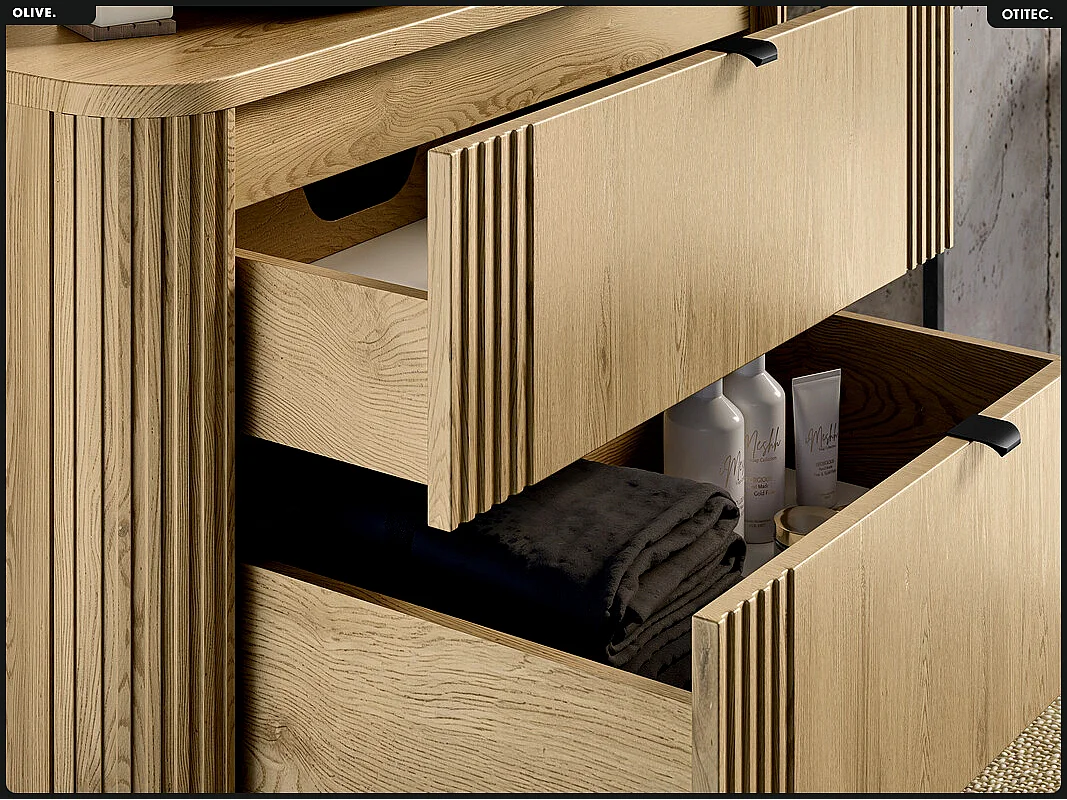 Ensemble de meubles sous vasque - 100 cm - avec Plan - Colonne - OLIVE - Chêne