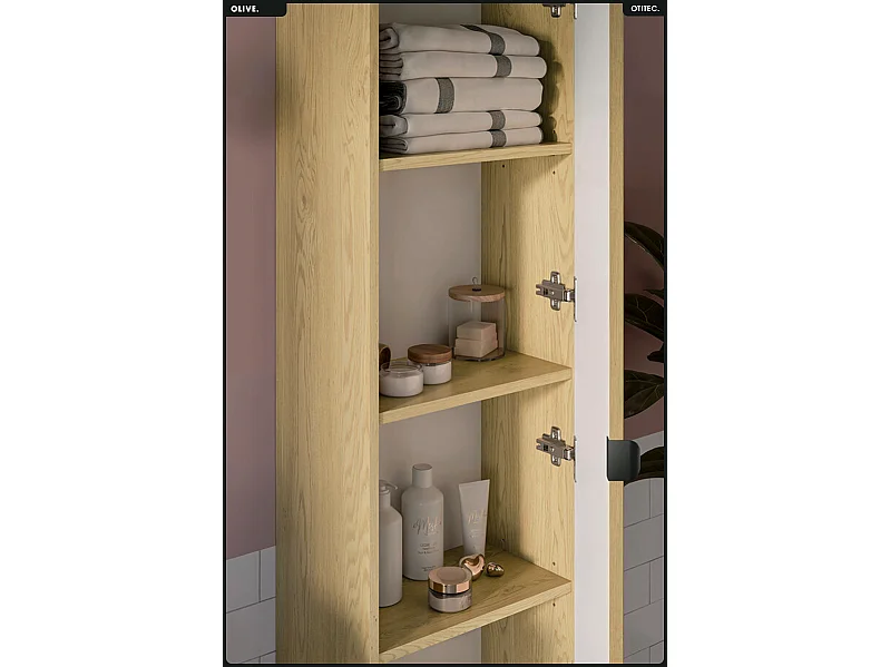 Ensemble de meubles sous vasque - 100 cm - avec Plan - Colonne - OLIVE - Chêne