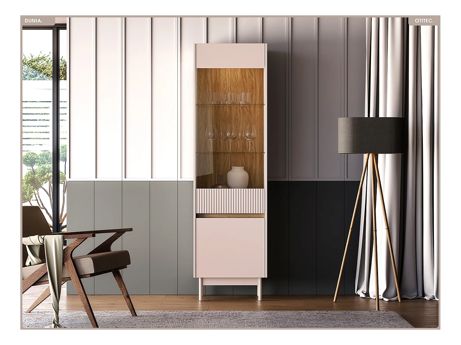 Armoire vitrine - L.55 x H.193 x P.40 cm - DUNIA