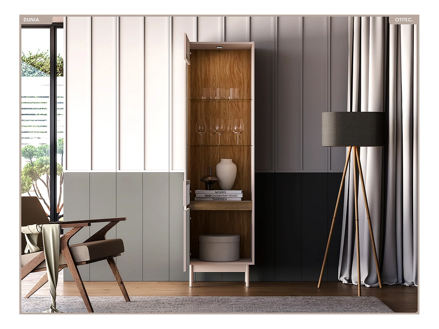 Armoire vitrine - L.55 x H.193 x P.40 cm - DUNIA