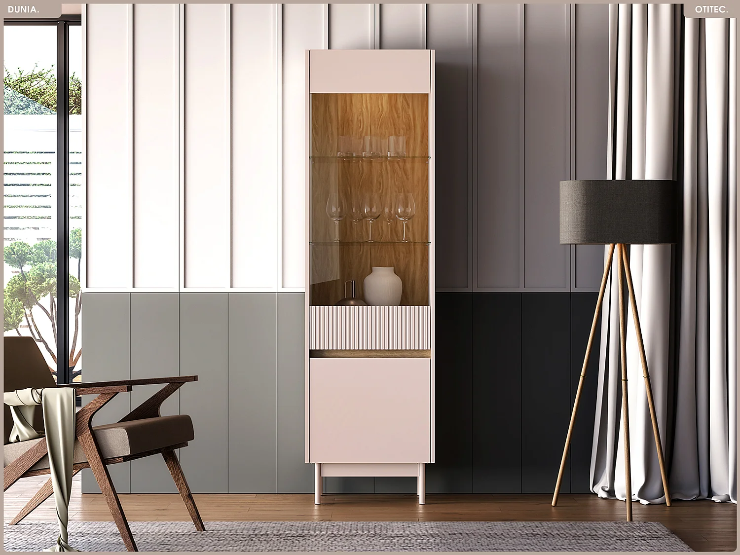 Armoire vitrine - L.55 x H.193 x P.40 cm - DUNIA