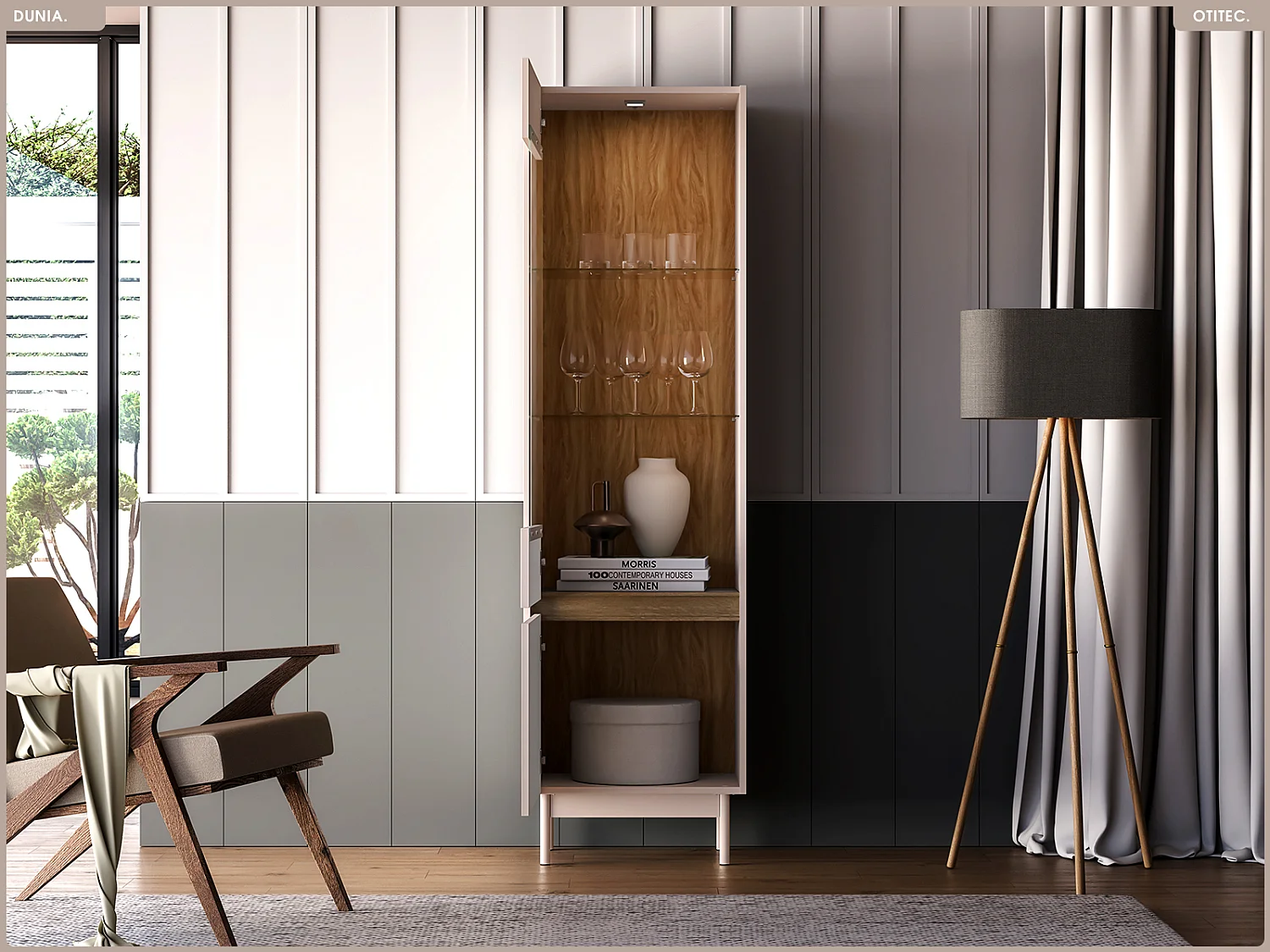 Armoire vitrine - L.55 x H.193 x P.40 cm - DUNIA