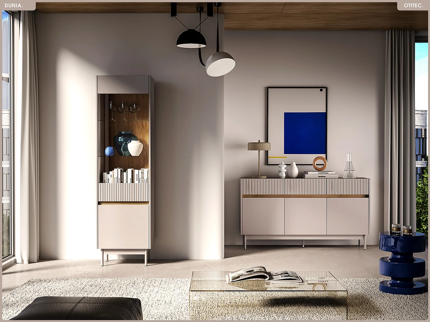 Armoire vitrine - L.55 x H.193 x P.40 cm - DUNIA