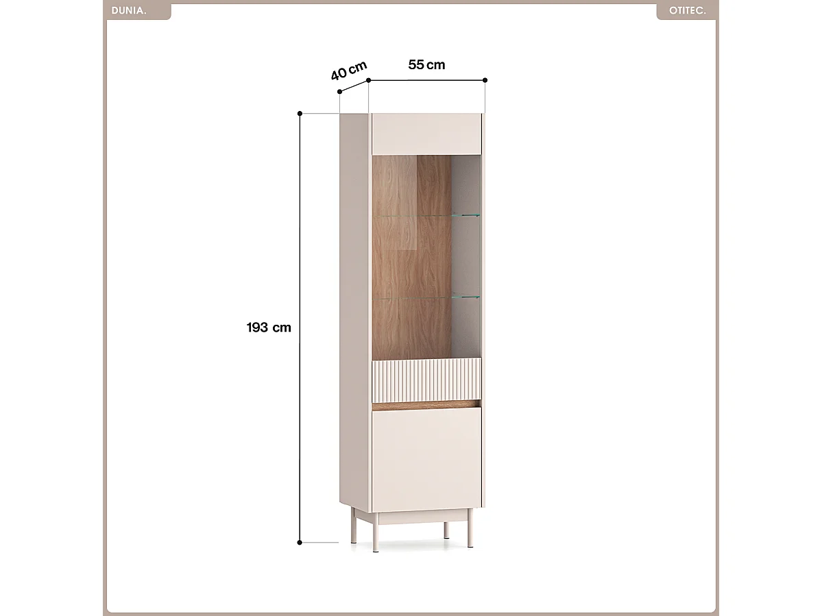 Armoire vitrine - L.55 x H.193 x P.40 cm - DUNIA