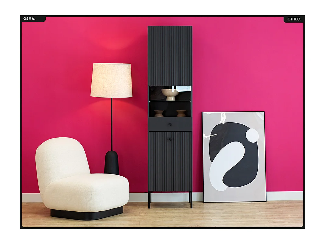 Armoire vitrine - H.193 x L.47 x P.42 - OSMA - NOIR