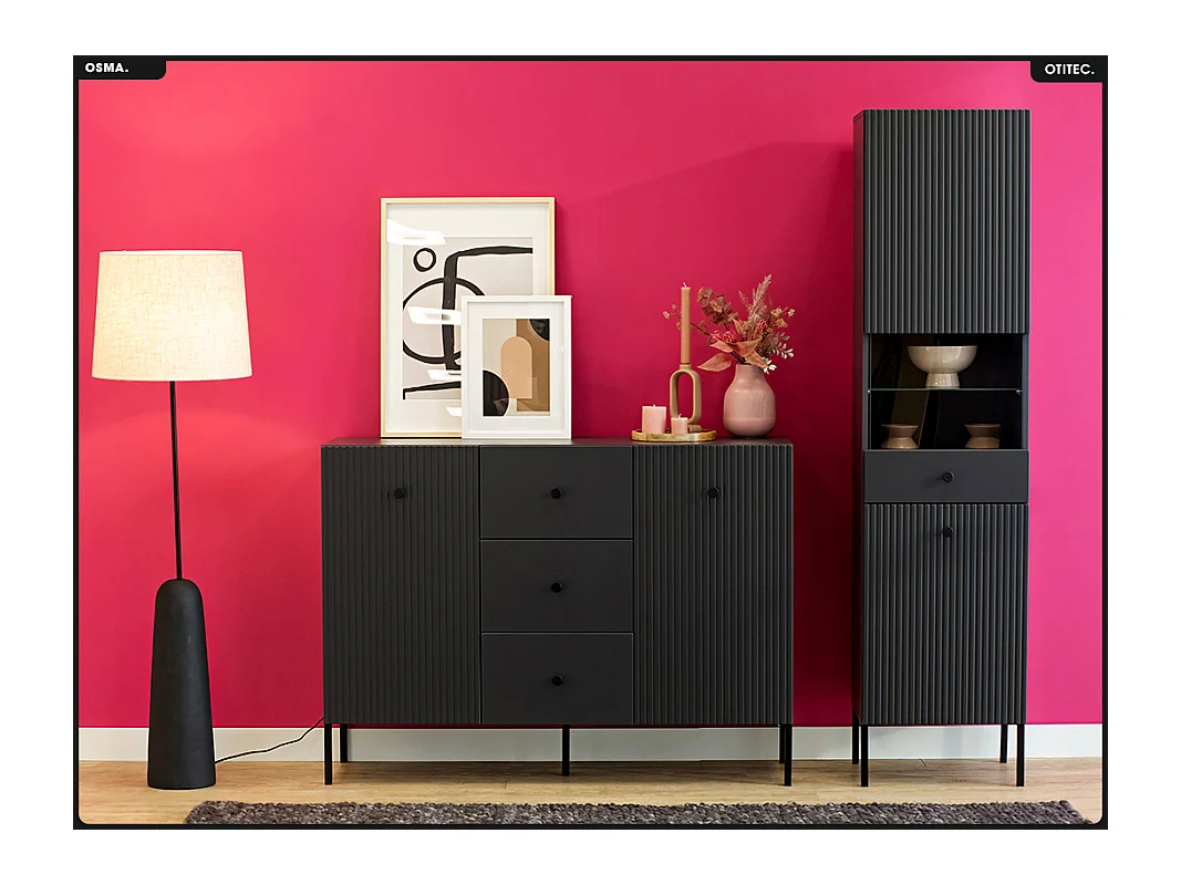 Armoire vitrine - H.193 x L.47 x P.42 - OSMA - NOIR