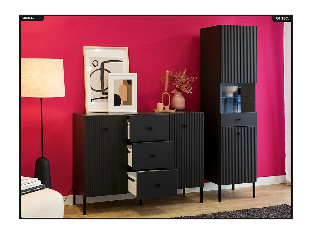 Armoire vitrine - H.193 x L.47 x P.42 - OSMA - NOIR