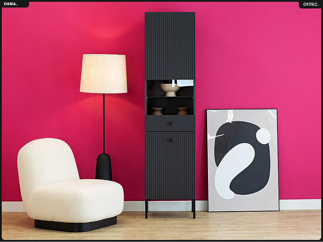 Armoire vitrine - H.193 x L.47 x P.42 - OSMA - NOIR