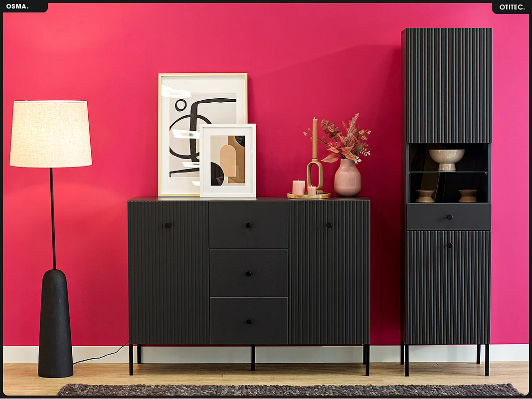 Armoire vitrine - H.193 x L.47 x P.42 - OSMA - NOIR