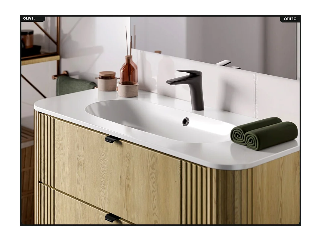 Ensemble de meubles sous vasque - 100 cm - avec Vasque - Colonne - OLIVE - Chêne