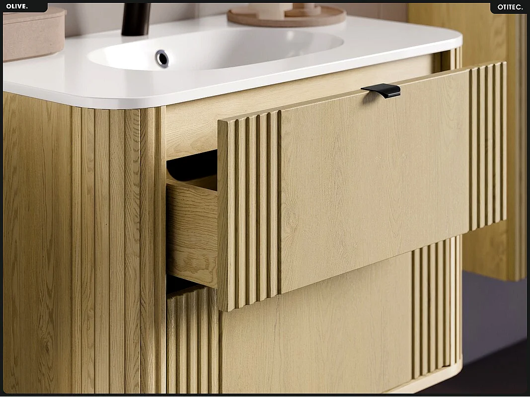 Ensemble de meubles sous vasque - 100 cm - avec Vasque - Colonne - OLIVE - Chêne