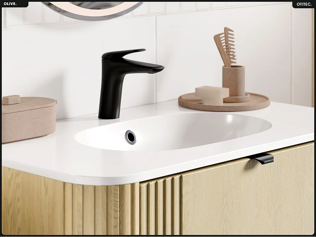 Ensemble de meubles sous vasque - 80 cm - avec Vasque - Colonne - OLIVE - Chêne