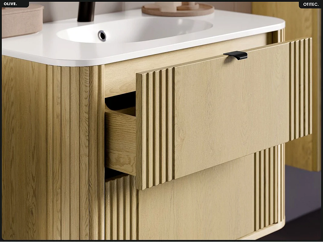 Ensemble de meubles sous vasque - 80 cm - avec Vasque - Colonne - OLIVE - Chêne