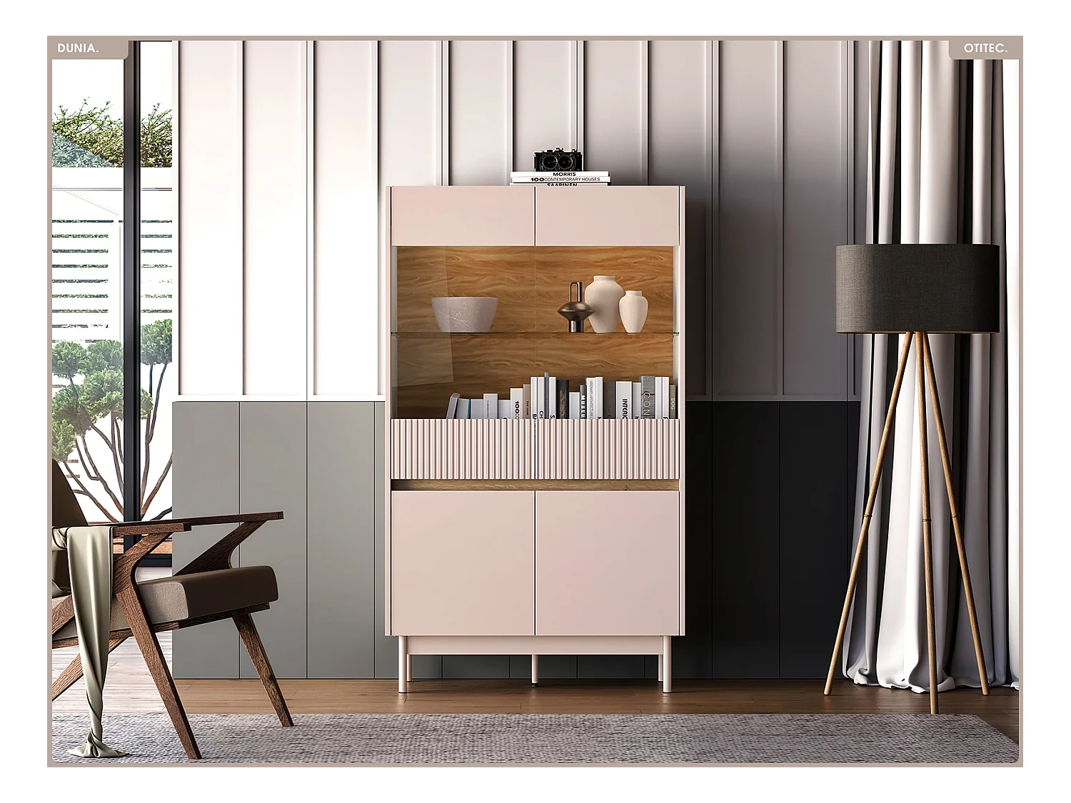 Armoire vitrine - L.92 x H.156 x P.40 cm - DUNIA