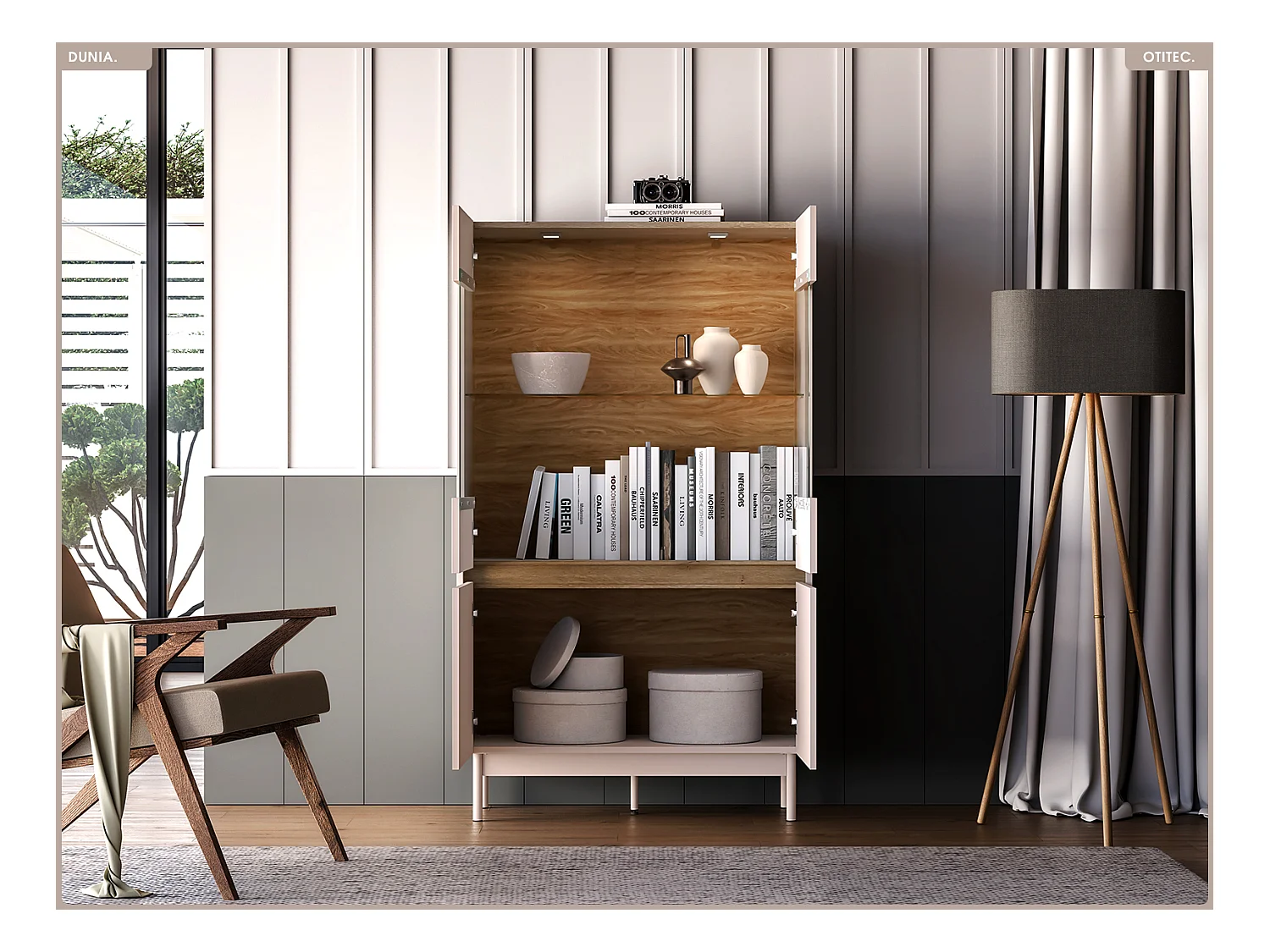 Armoire vitrine - L.92 x H.156 x P.40 cm - DUNIA