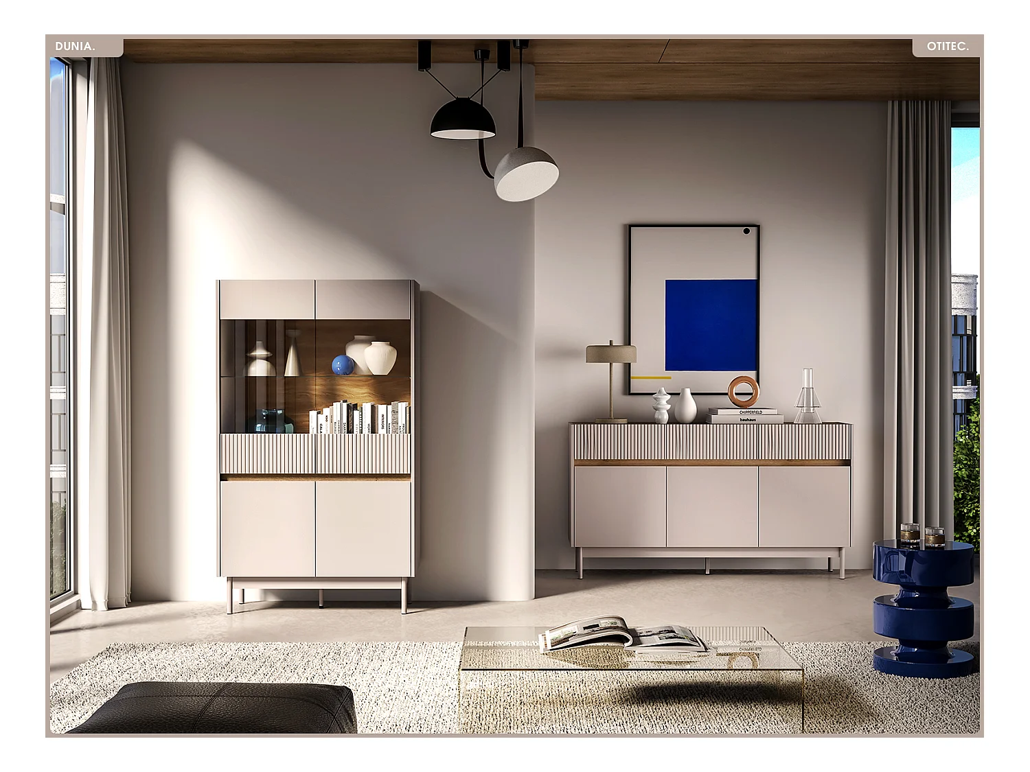 Armoire vitrine - L.92 x H.156 x P.40 cm - DUNIA