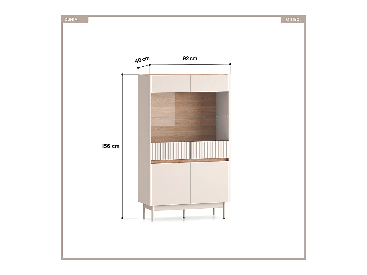 Armoire vitrine - L.92 x H.156 x P.40 cm - DUNIA