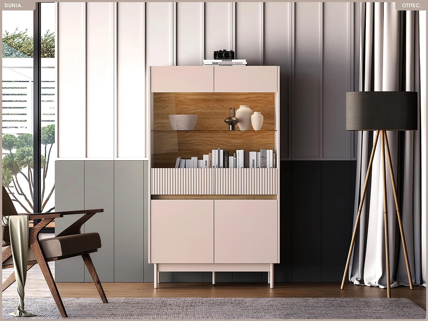 Armoire vitrine - L.92 x H.156 x P.40 cm - DUNIA