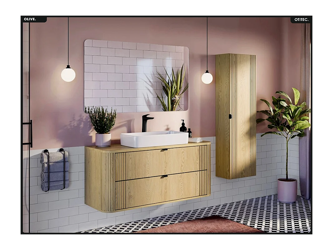 Ensemble de meubles sous vasque - 120 cm - avec Plan - OLIVE - Chêne