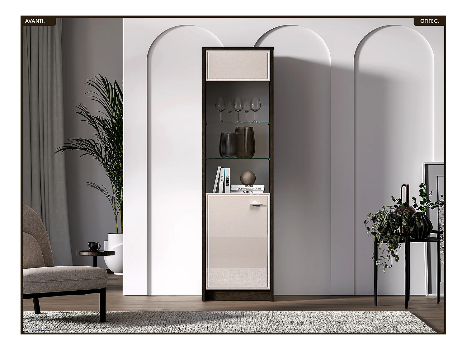 Armoire vitrine - L.55 x H.195 x P.40 cm - AVANTI