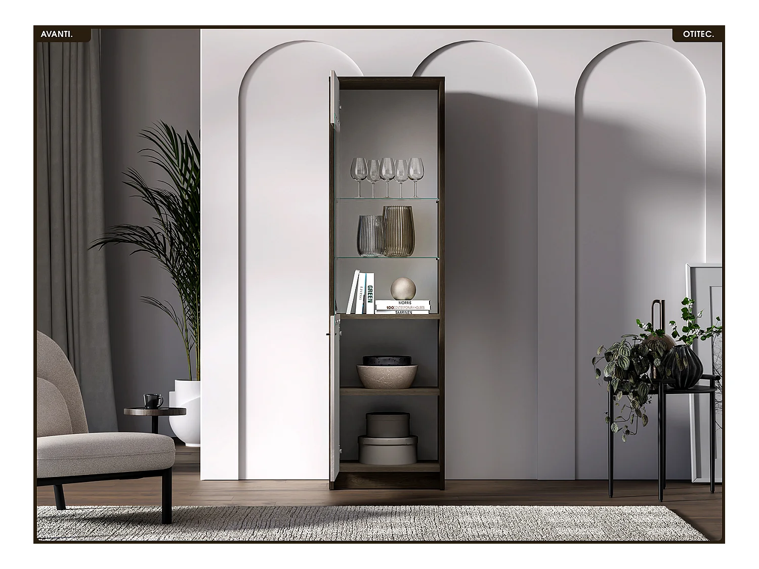 Armoire vitrine - L.55 x H.195 x P.40 cm - AVANTI