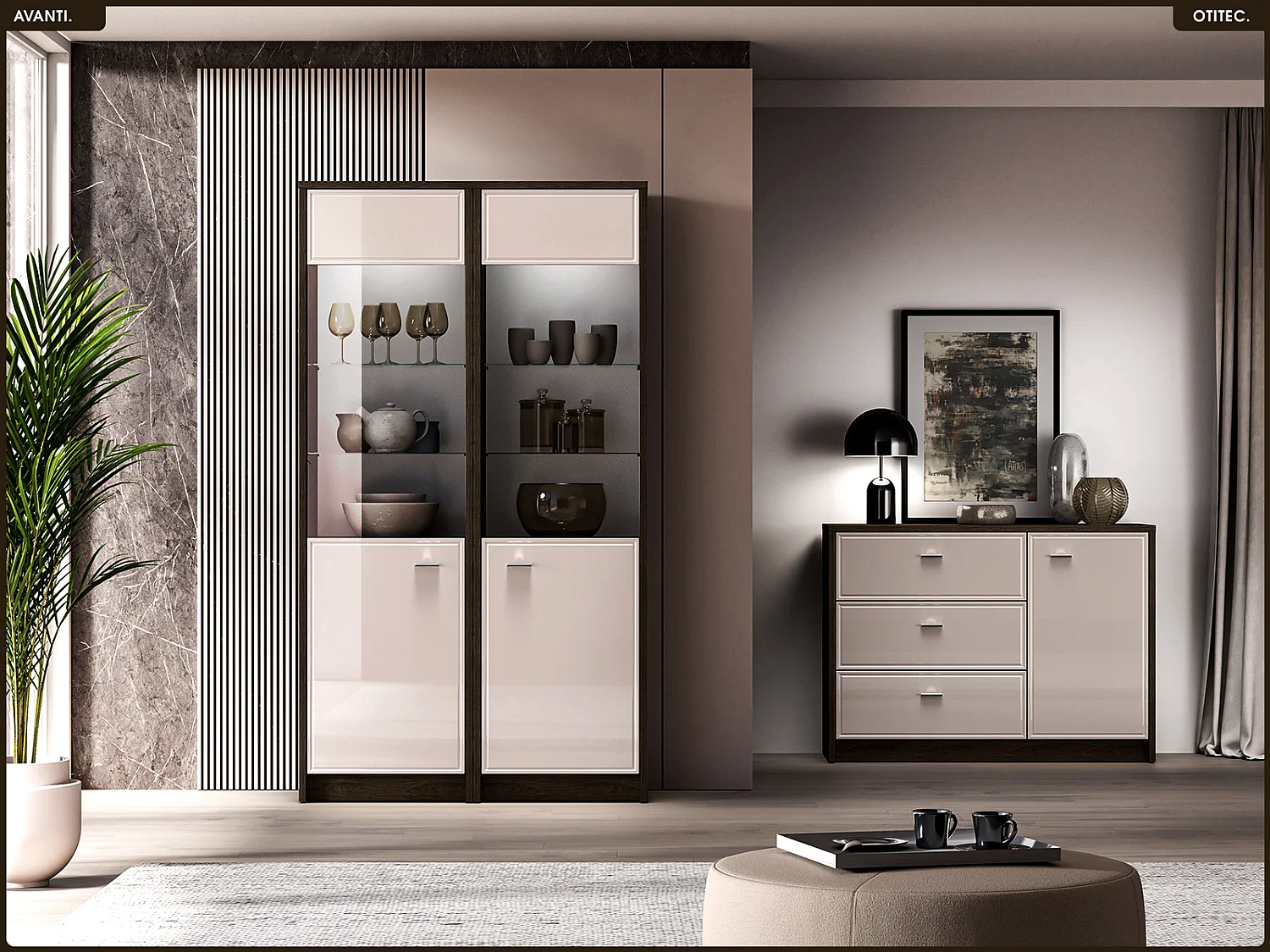 Armoire vitrine - L.55 x H.195 x P.40 cm - AVANTI