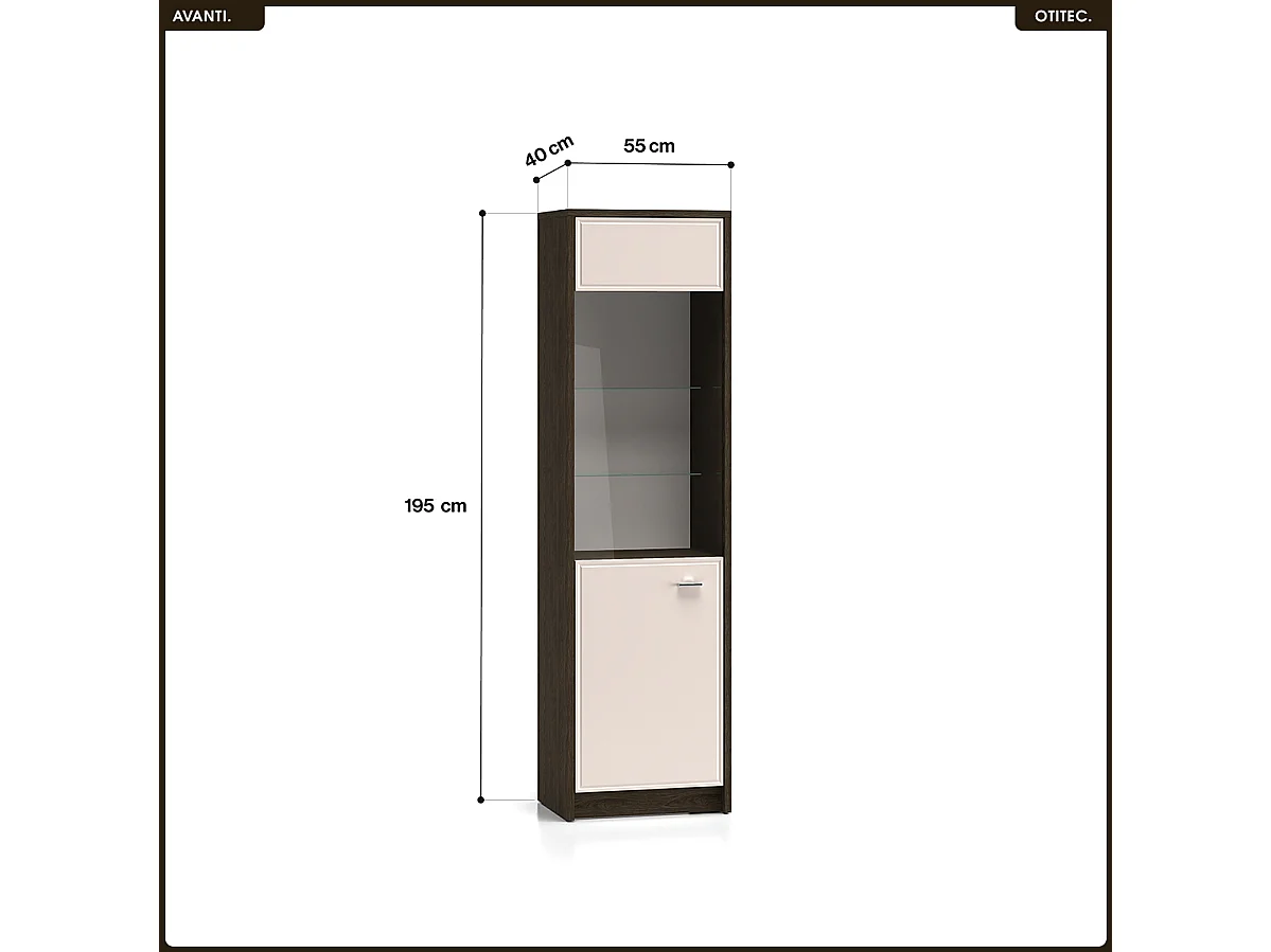 Armoire vitrine - L.55 x H.195 x P.40 cm - AVANTI