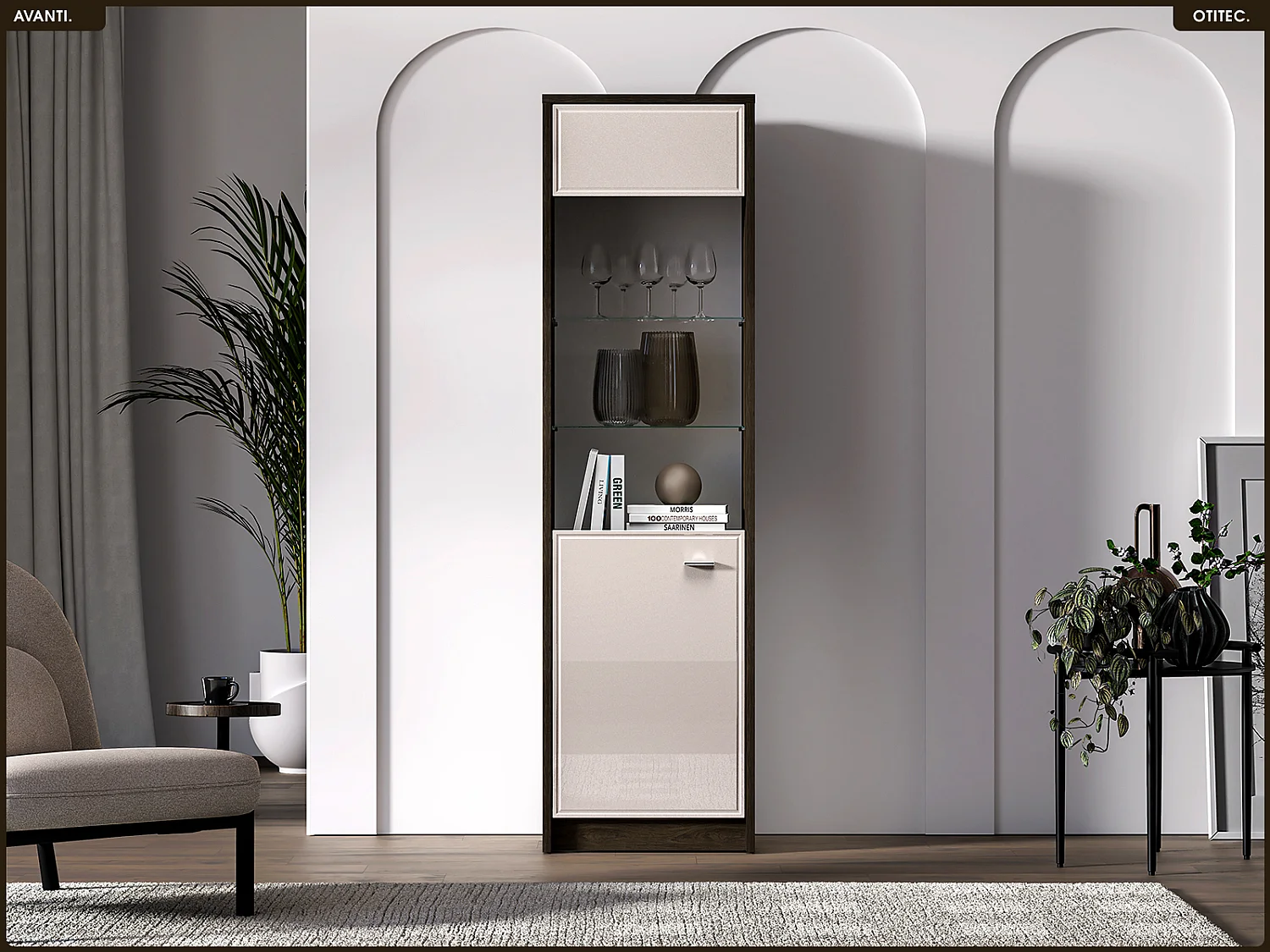 Armoire vitrine - L.55 x H.195 x P.40 cm - AVANTI