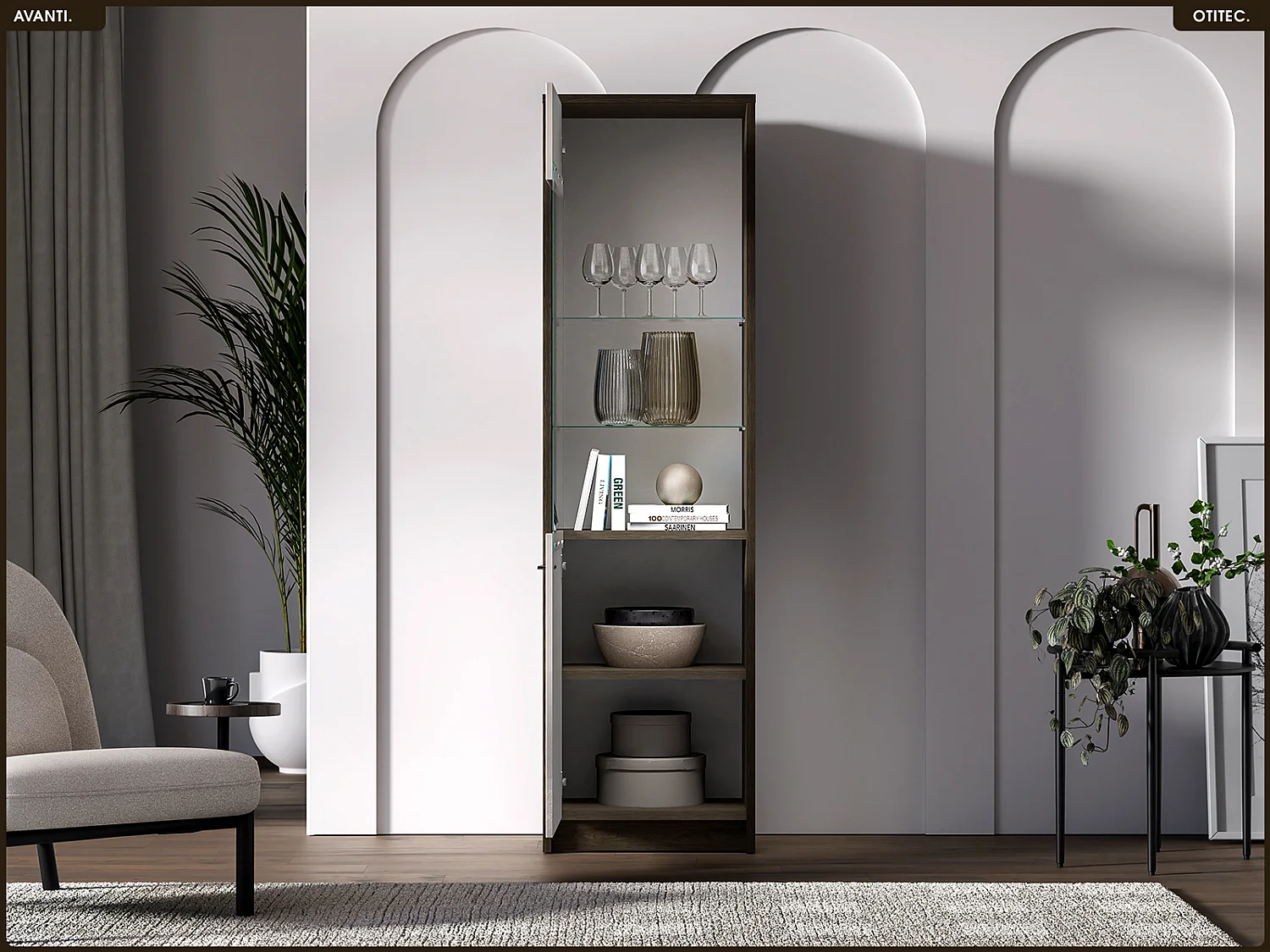 Armoire vitrine - L.55 x H.195 x P.40 cm - AVANTI