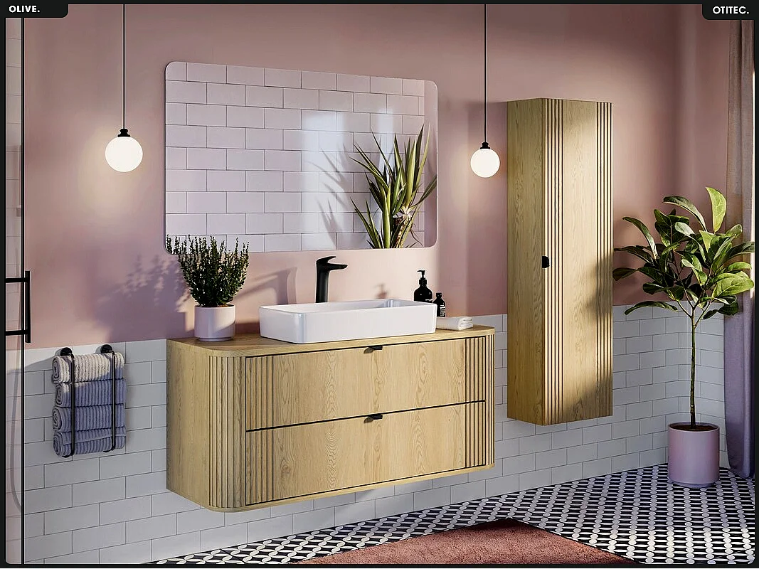 Ensemble de meubles sous vasque - 120 cm - avec Plan - Vasque - OLIVE - Chêne